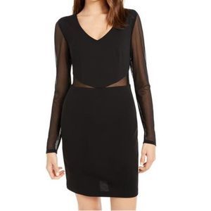 Black Mesh Long Sleeve V Neck Short Sheath Dress